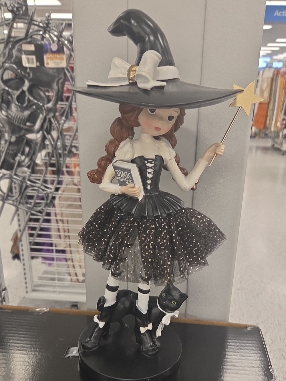 Whimsical Black Witch Girl Figurine with Star Wand